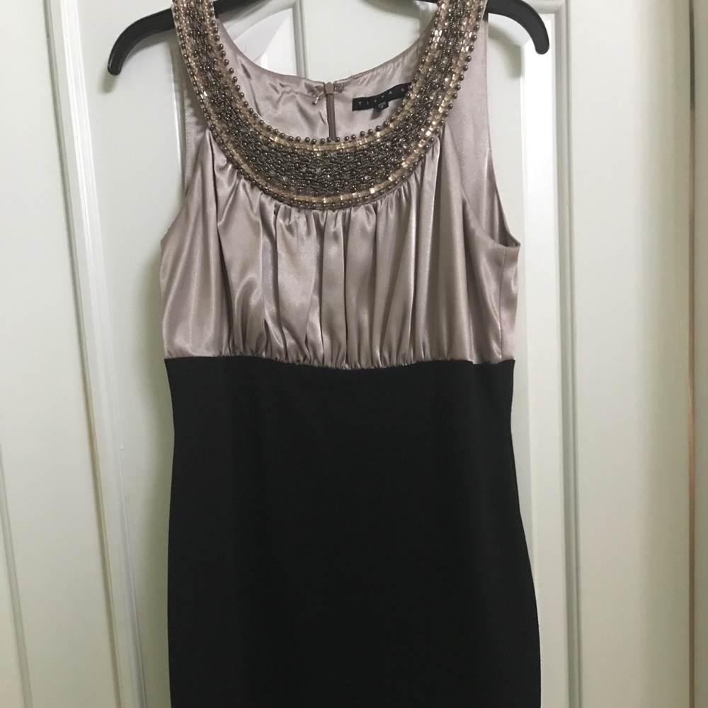 Tiana B. Beaded Neckline Two-Tone Black and Champagne Dress